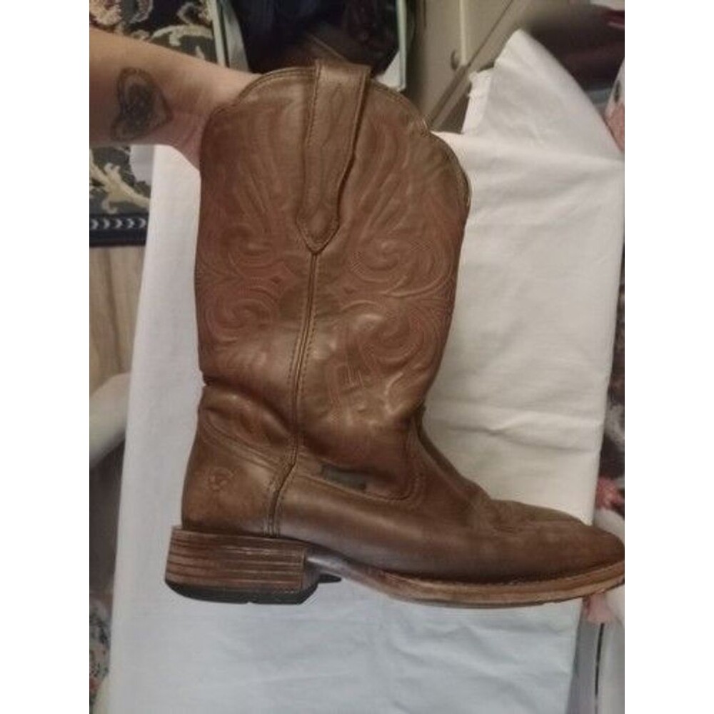 Ariat Women's Brown Leather Western Cowboy Boots Dry Shield Red Embroidery 8B